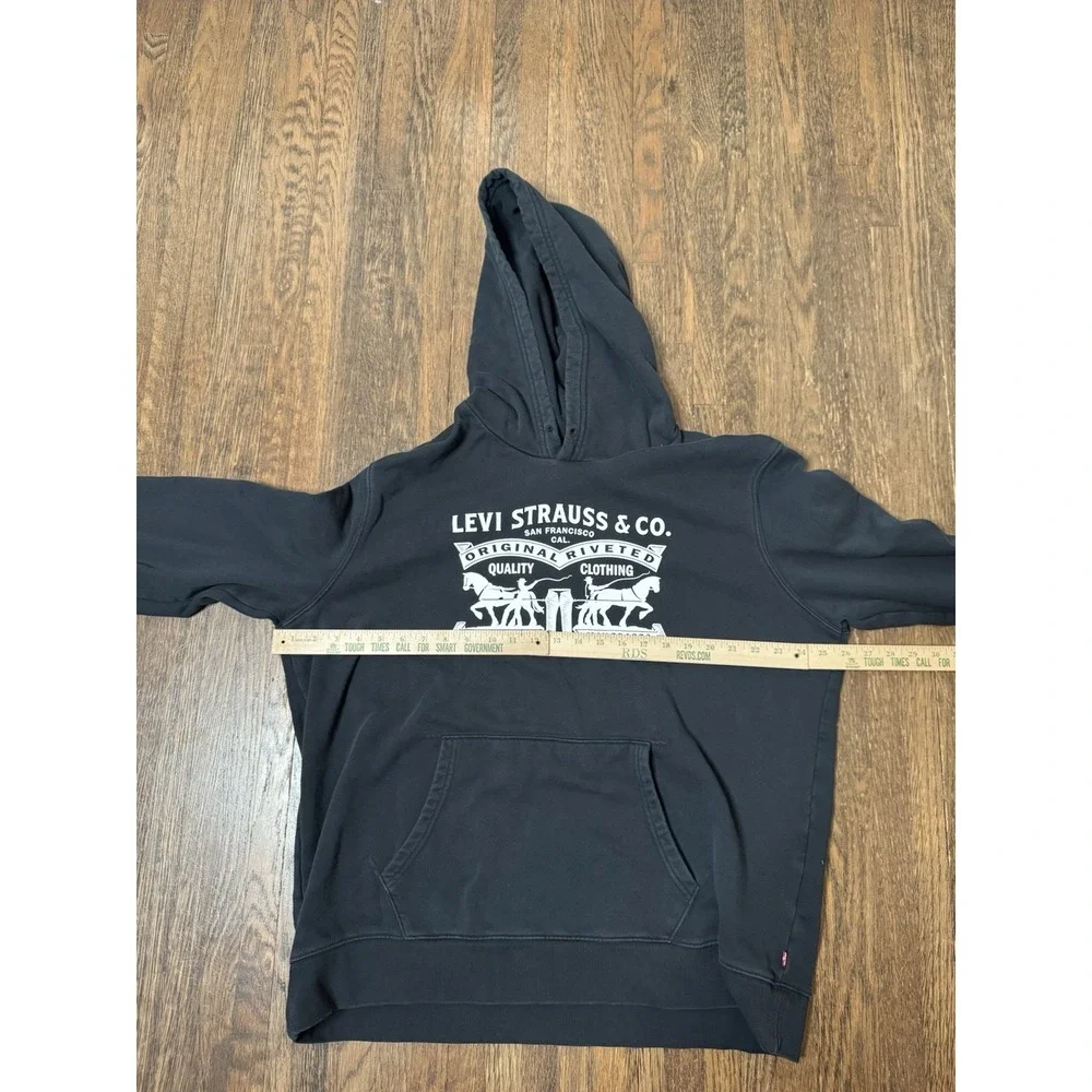 Levi Strauss & Co Black Two Horse Logo Graphic Pullover Hoodie Mens Large